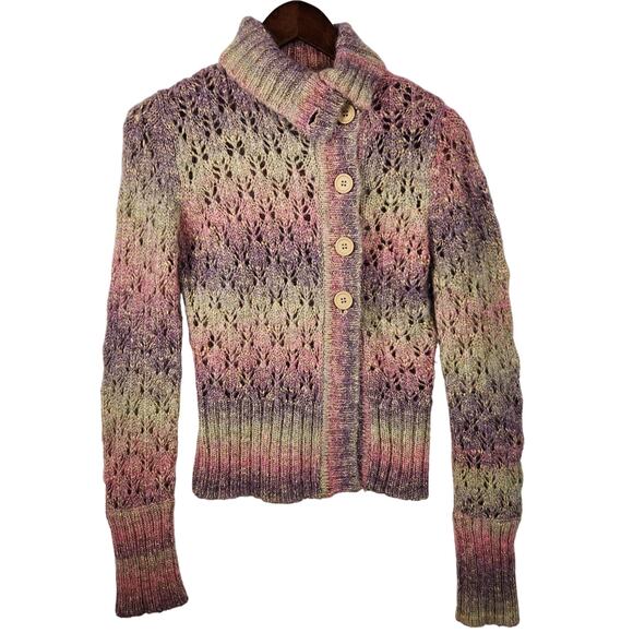BKE Alpaca/Mohair/Acrylic Blend Cardigan Women’s SZ M Pink/Purple/Tan EUC - Picture 1 of 15